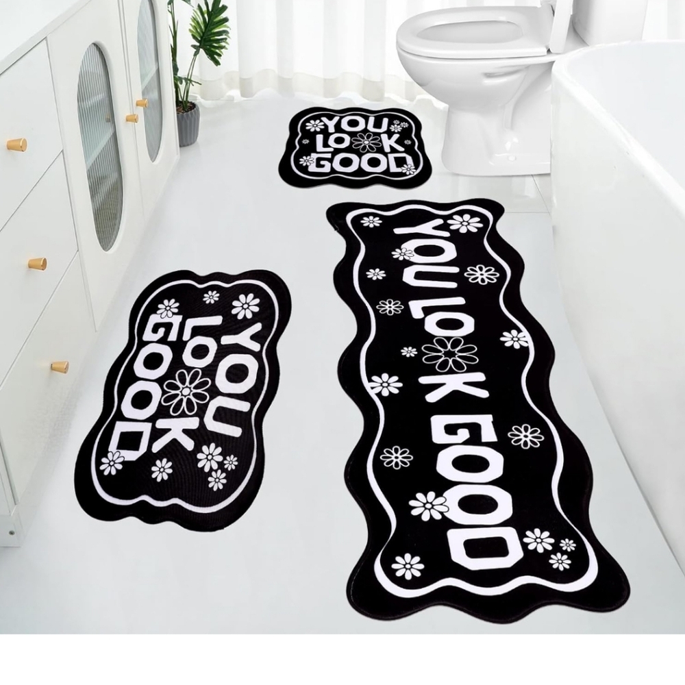 Pink Bathroom Rug Set - 'You Look Good' Design - Picture 2 of 8